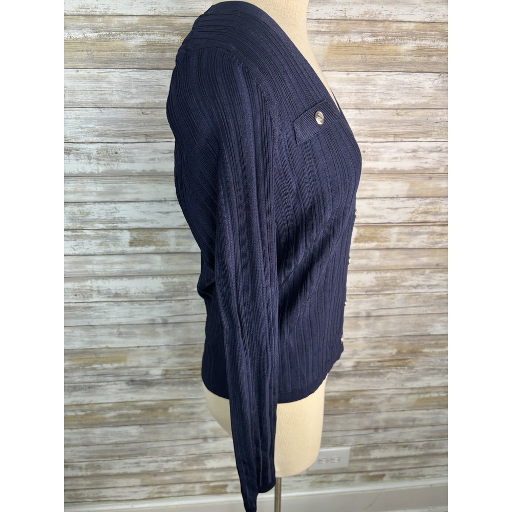 White House Black Market WHBM Womens M Snap Front Cardigan Sweater Stretchy Navy - Picture 6 of 8